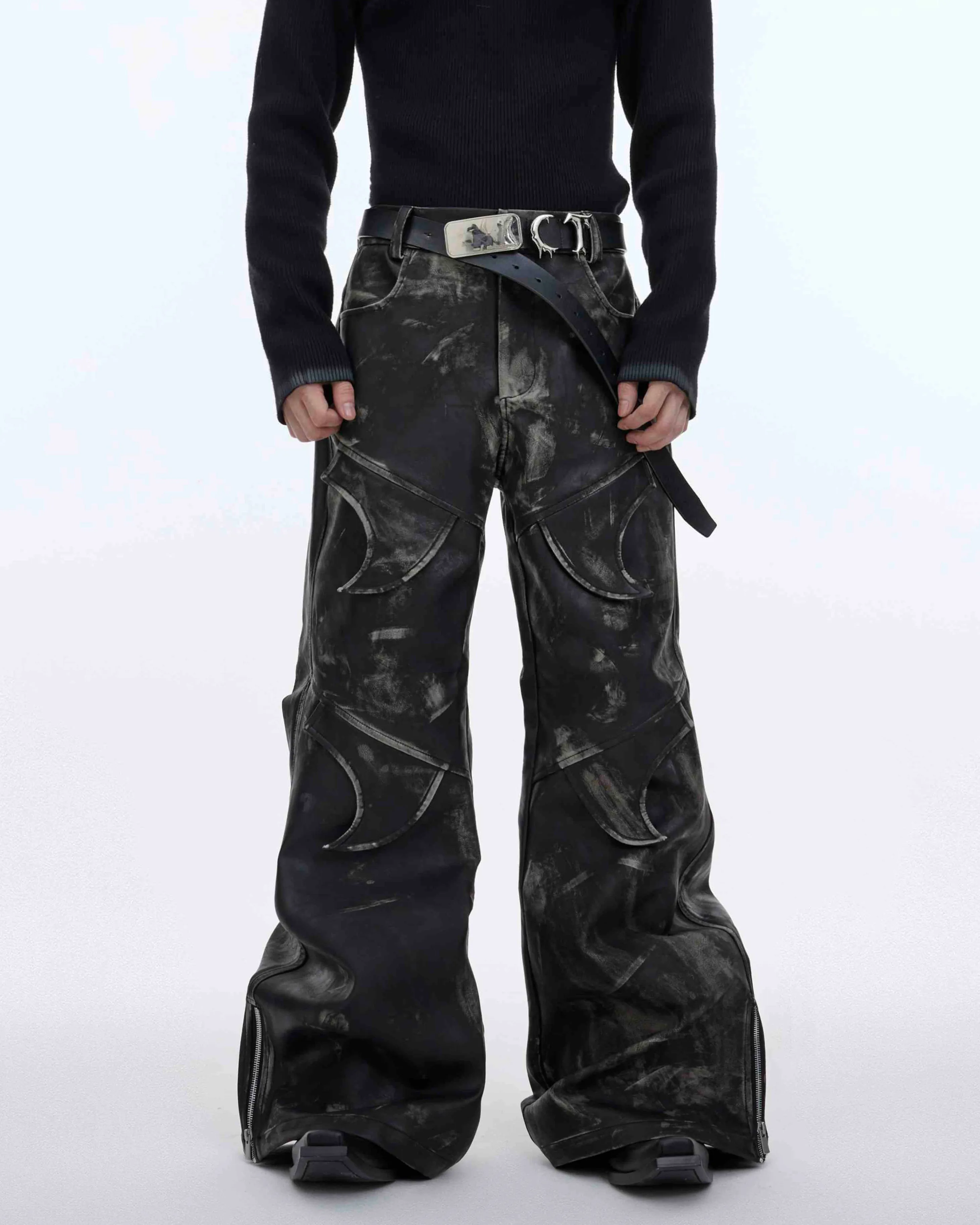 Niche Deconstructed Vintage Heavyweight PU Leather Pants sold by KIIKIO product image thumbnail 2