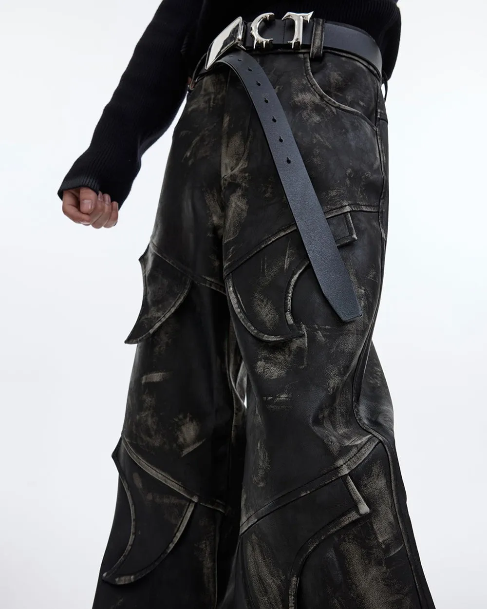 Niche Deconstructed Vintage Heavyweight PU Leather Pants sold by KIIKIO product image thumbnail 3