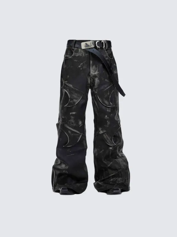 Niche Deconstructed Vintage Heavyweight PU Leather Pants sold by KIIKIO