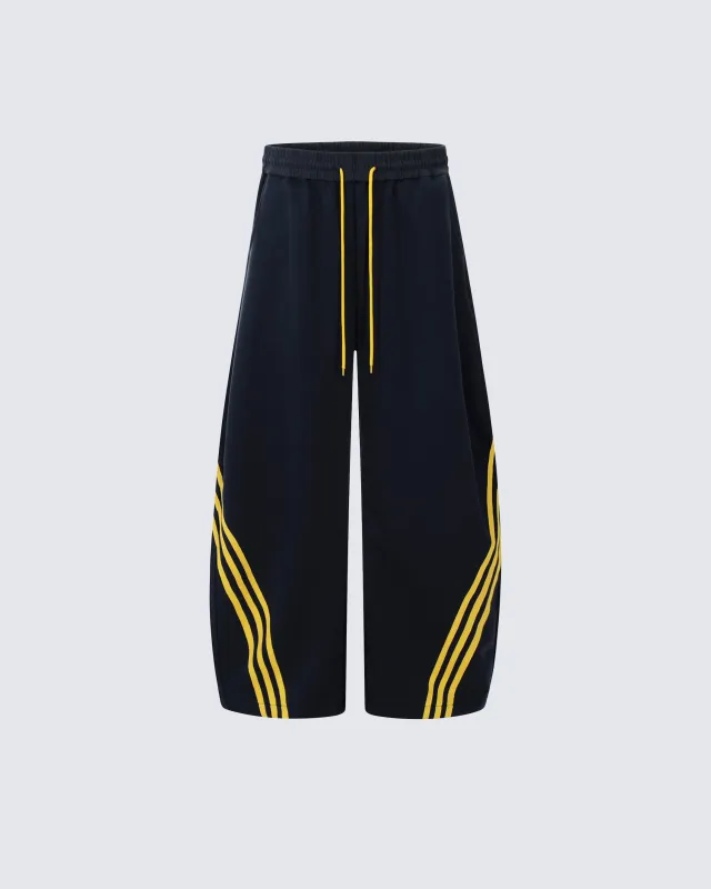 Wide-Leg Athletic Track Pants with Striped Design sold by KIIKIO
