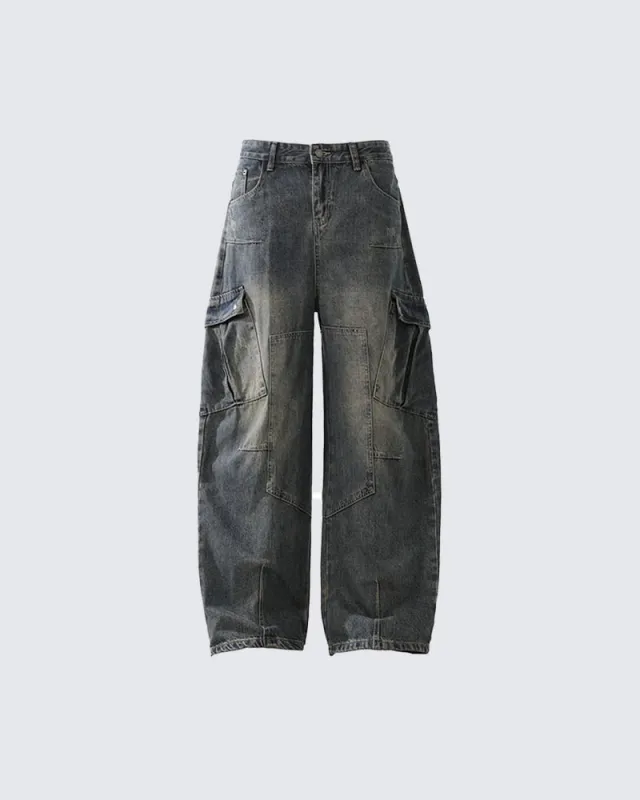 Vintage Curved Blade Cargo Jeans sold by KIIKIO