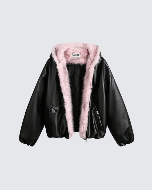 PU Leather Fur Collar Hooded Jacket sold by KIIKIO