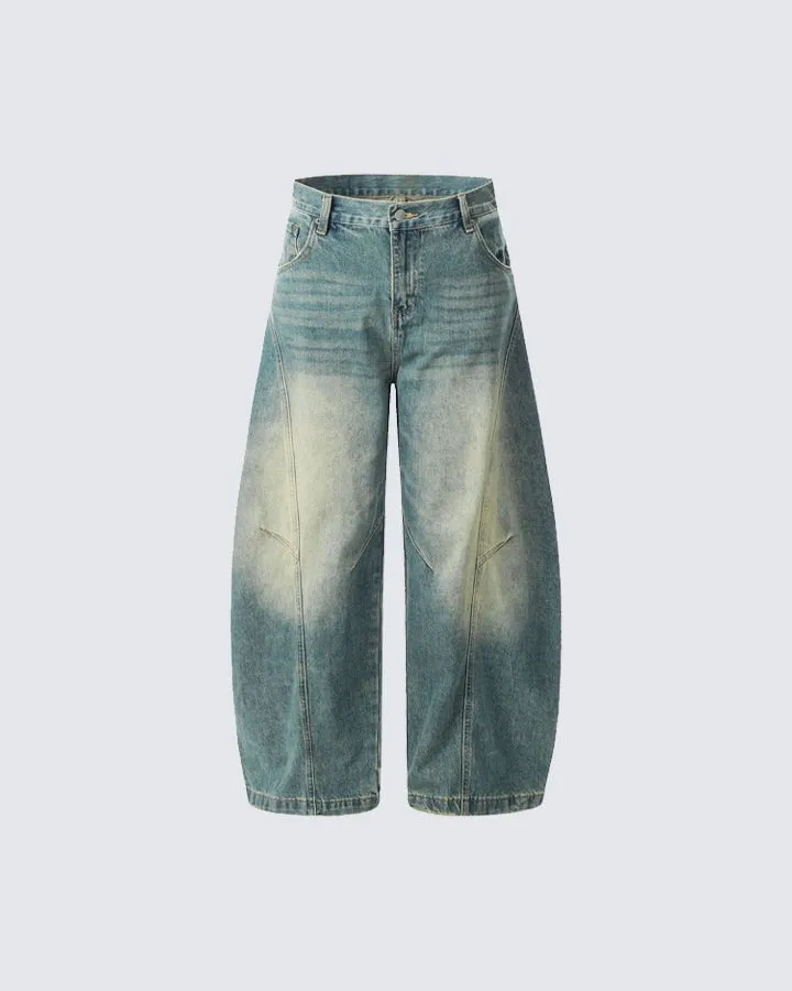 Washed Scimitar Design Jeans sold by KIIKIO