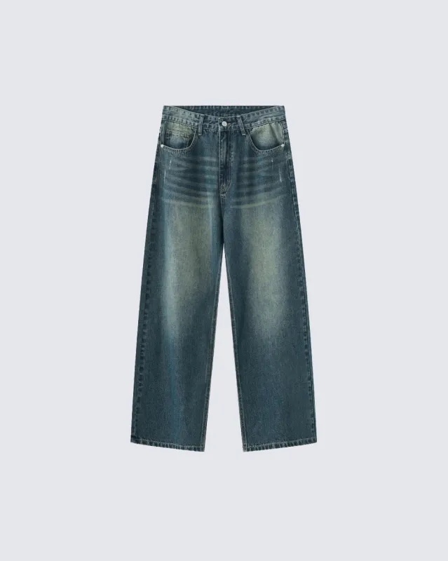 Vintage Wide-Leg Denim Pants – Streetwear Style with Faded Wash and Relaxed Fit sold by KIIKIO