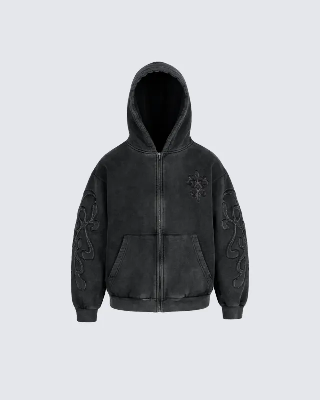 Vintage Washed Embroidered Zip Hoodie sold by KIIKIO