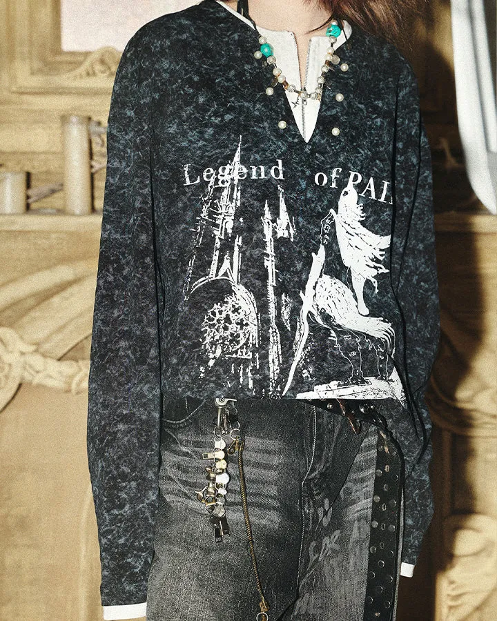 Vintage Graphic Henley Long Sleeve Top sold by KIIKIO product image thumbnail 5