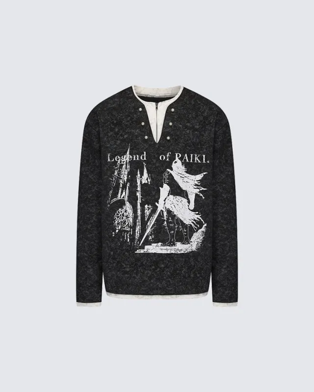 Vintage Graphic Henley Long Sleeve Top made by KIIKIO