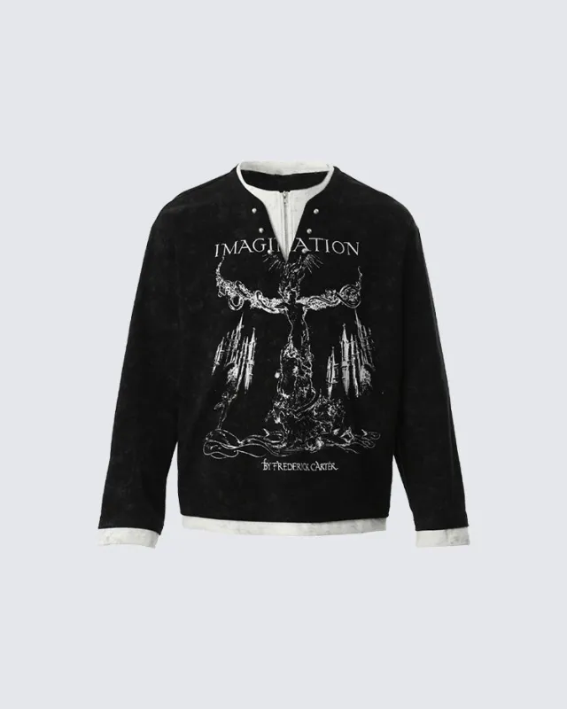 Fake Two-Piece American Sweatshirt made by KIIKIO