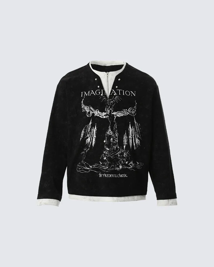 Fake Two-Piece American Sweatshirt sold by KIIKIO