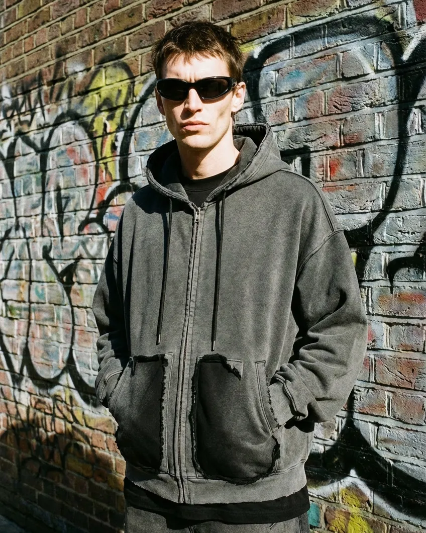 Vintage Washed Fleece Zip Hoodie sold by KIIKIO product image thumbnail 4