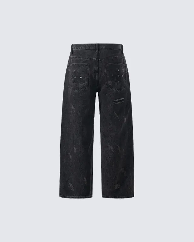 Retro Distressed Rivet Wide-Leg Denim Jeans sold by KIIKIO product image thumbnail 5