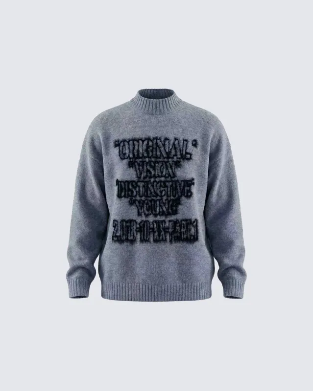 Retro Text Knit Crewneck Sweater sold by KIIKIO