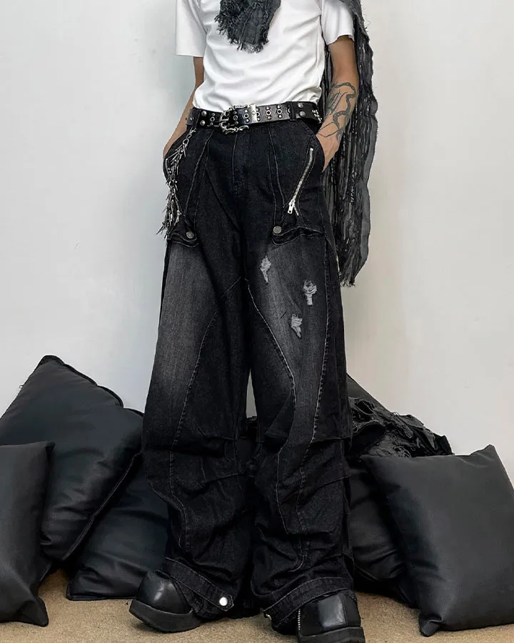 Washed Distressed Wide Leg Jeans sold by KIIKIO product image thumbnail 3