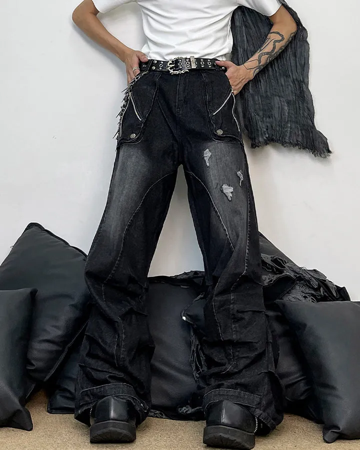 Washed Distressed Wide Leg Jeans sold by KIIKIO product image thumbnail 4