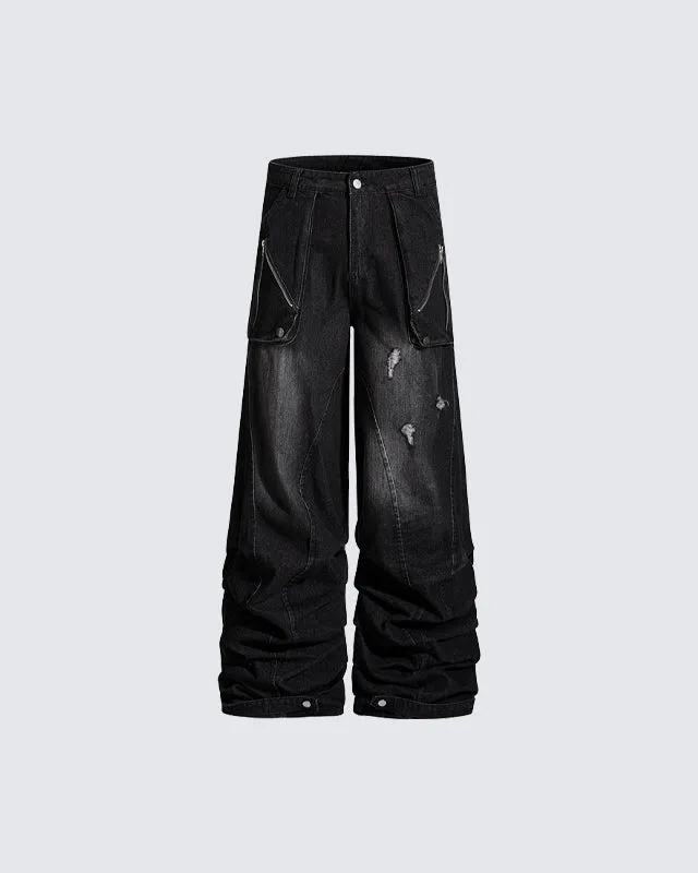 Washed Distressed Wide Leg Jeans made by KIIKIO