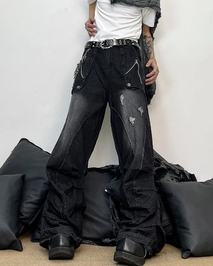 Washed Distressed Wide Leg Jeans sold by KIIKIO product image thumbnail 2
