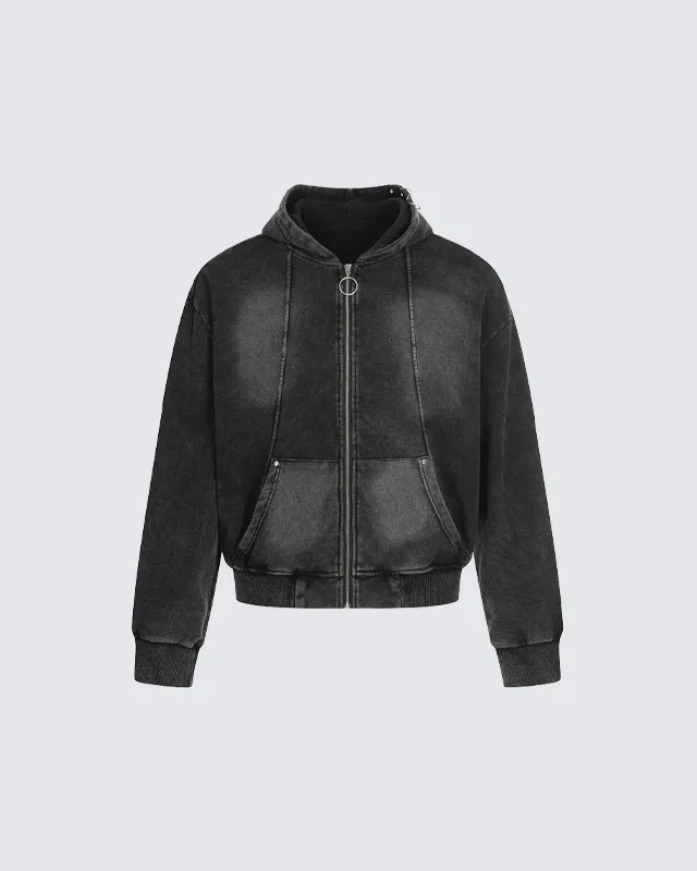 Vintage Washed Zip Hooded Sweatshirt sold by KIIKIO