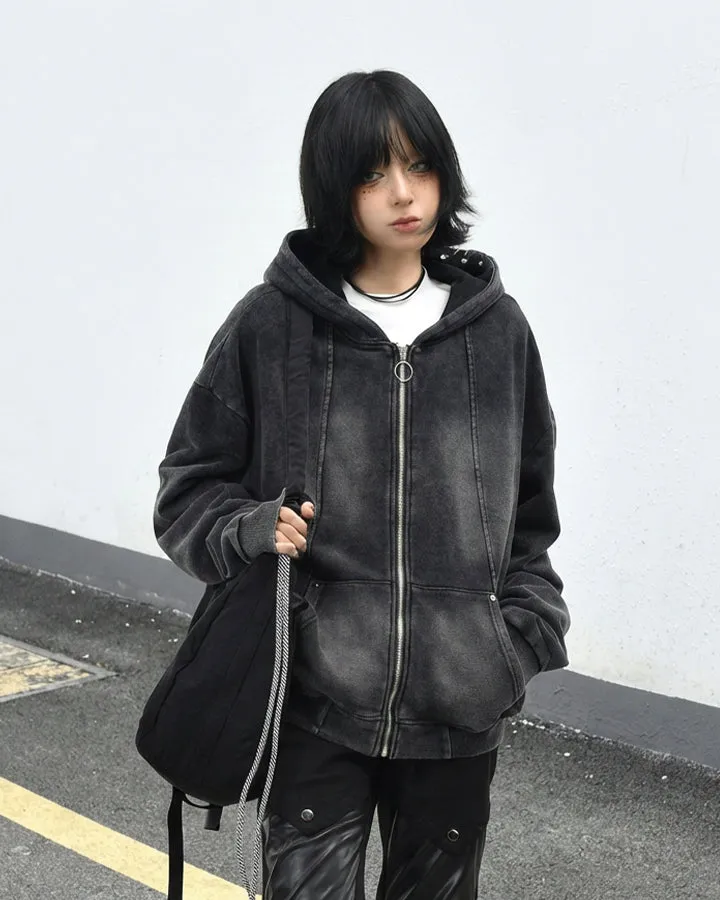 Vintage Washed Zip Hooded Sweatshirt sold by KIIKIO product image thumbnail 4