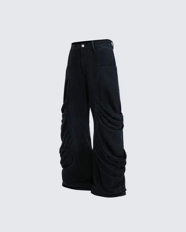 Deconstructed Washed Denim Pants made by KIIKIO