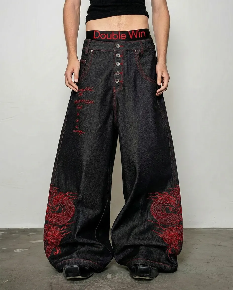 Red Dragon Embroidered Denim Pants sold by KIIKIO product image thumbnail 2