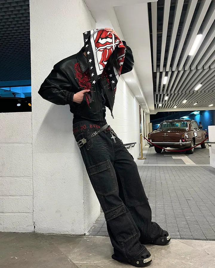 American Heavy Wash Double-Waist Embroidered Pants sold by KIIKIO product image thumbnail 2