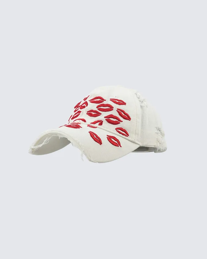Red Lips Embroidered Baseball Cap sold by KIIKIO product image thumbnail 3