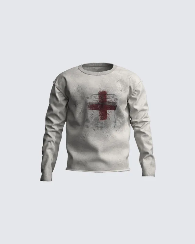 Distressed Cross Graphic Long-Sleeve Top made by KIIKIO