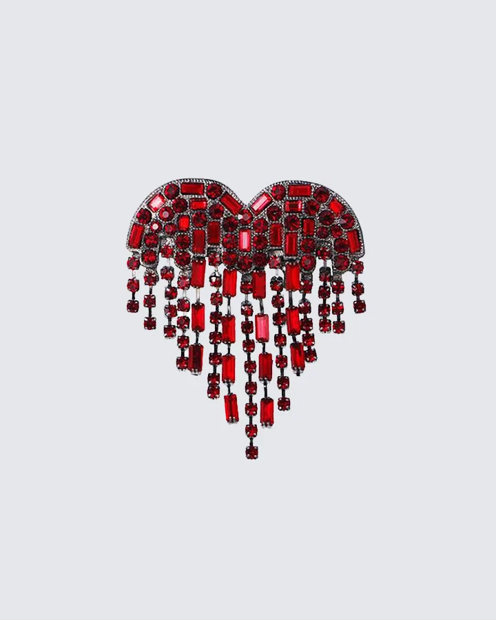 Red Crystal Heart Fringe Brooch sold by KIIKIO