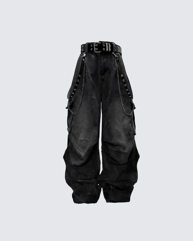 Washed Pocket Cargo Pants（Free Belt and Chain Included） made by KIIKIO