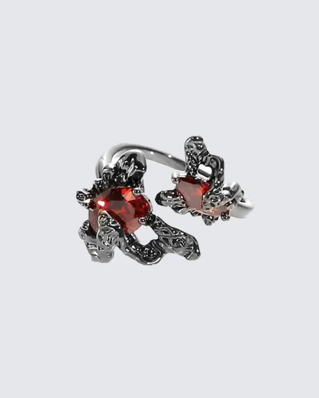 Open Dark Red Gem Statement Ring made by KIIKIO