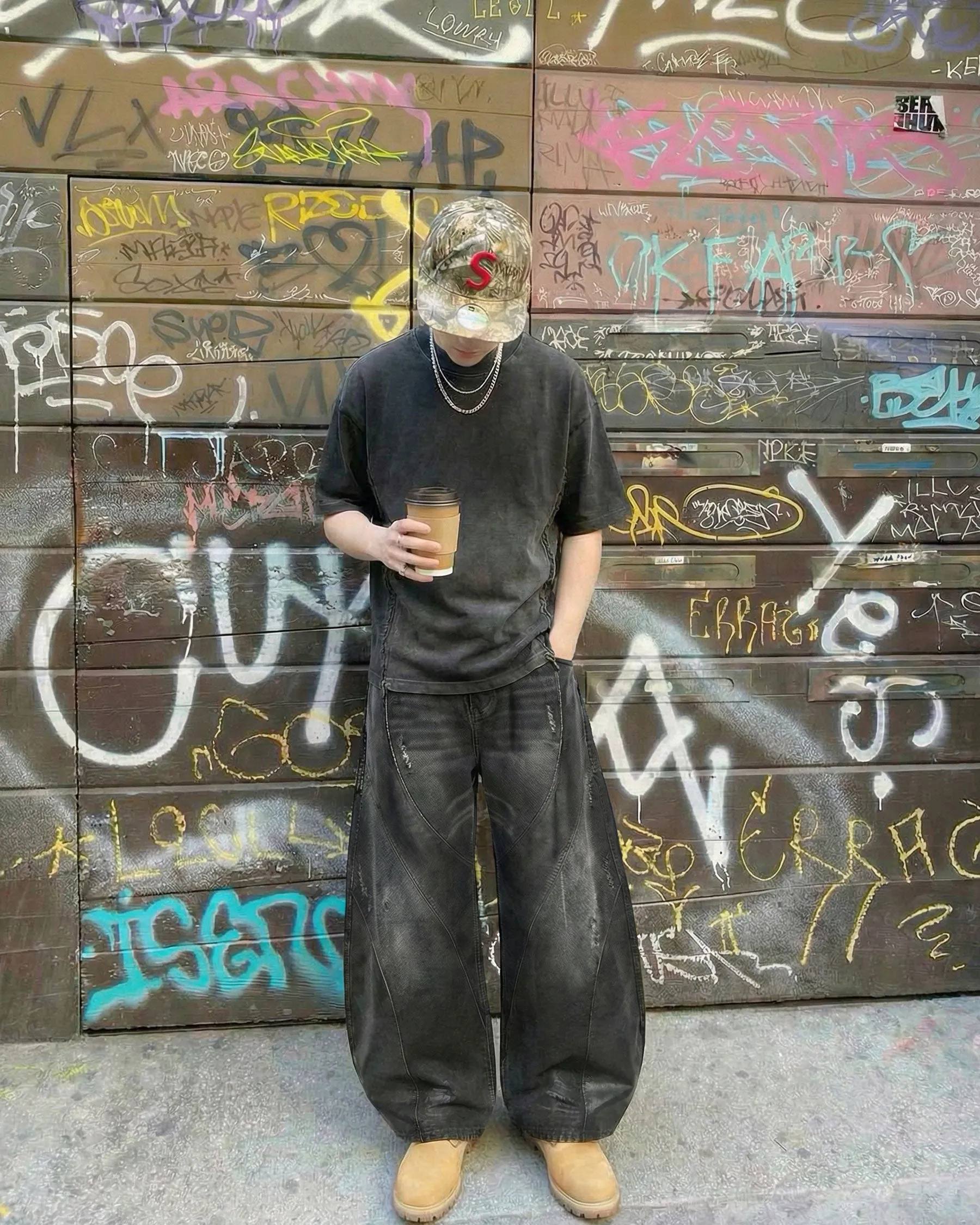 LOW SATURATION-Washed Wide-Leg Denim Pants sold by KIIKIO product image thumbnail 3