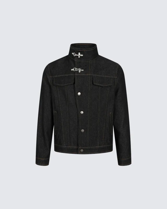 Stand Collar Buckle Denim Jacket made by KIIKIO