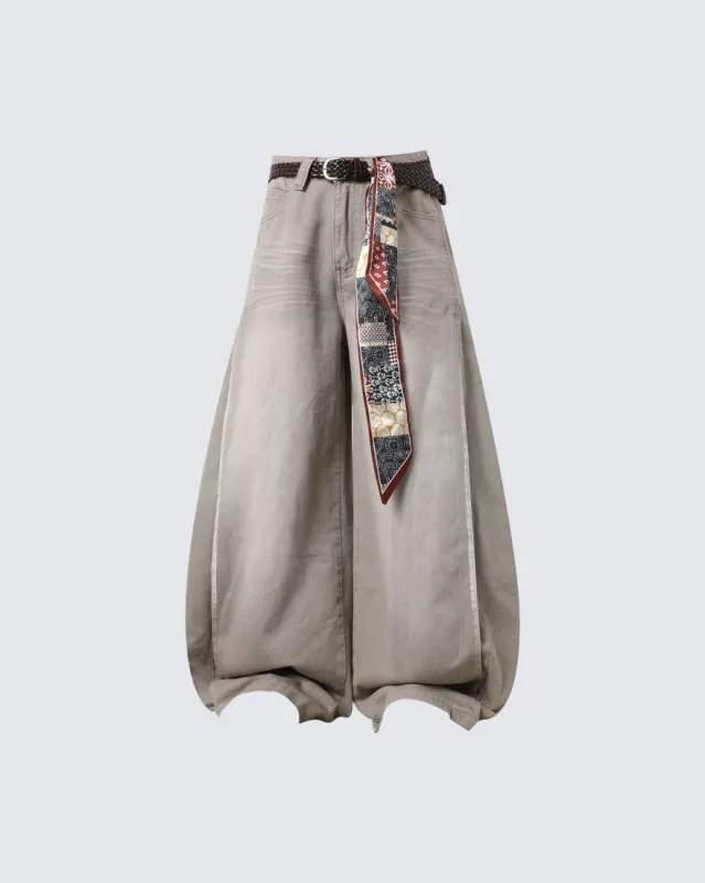 Scarf Belt Wide Leg Denim Pants made by KIIKIO