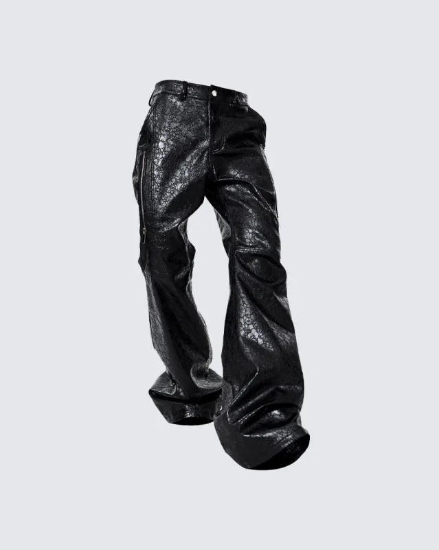 PU Leather Textured Straight-Leg Pants made by KIIKIO