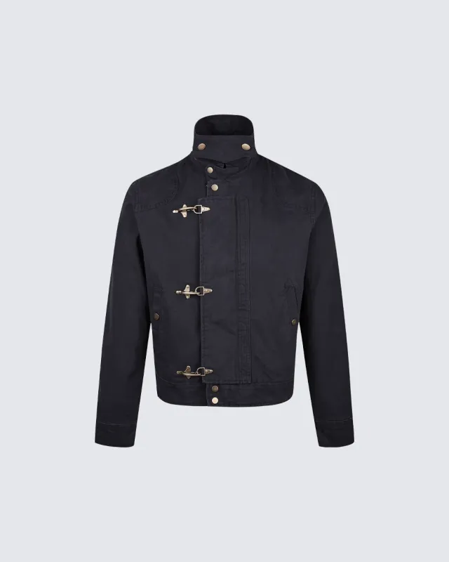 Stand Collar Metal Buckle Short Jacket made by KIIKIO