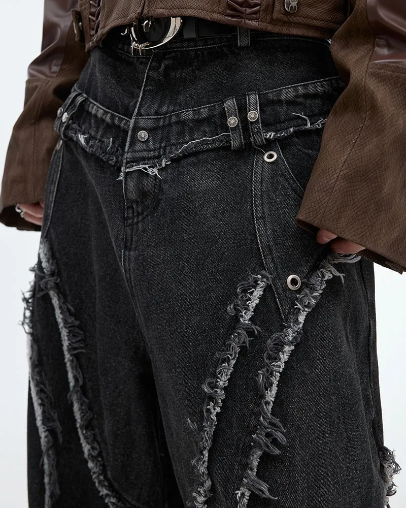 Washed To Make Old Three-Dimensional Raw Stitching Jeans sold by KIIKIO product image thumbnail 3