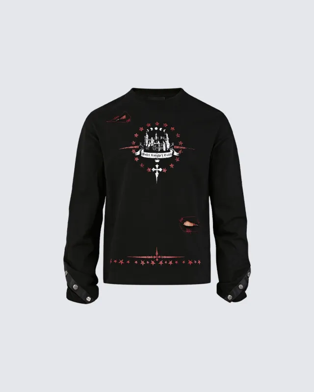 Gothic Subculture Printed Shoulder Long Sleeve made by KIIKIO