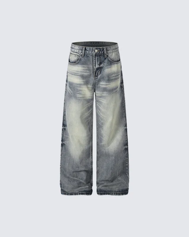 High Street Whisker Wash Wide Leg Jeans made by KIIKIO