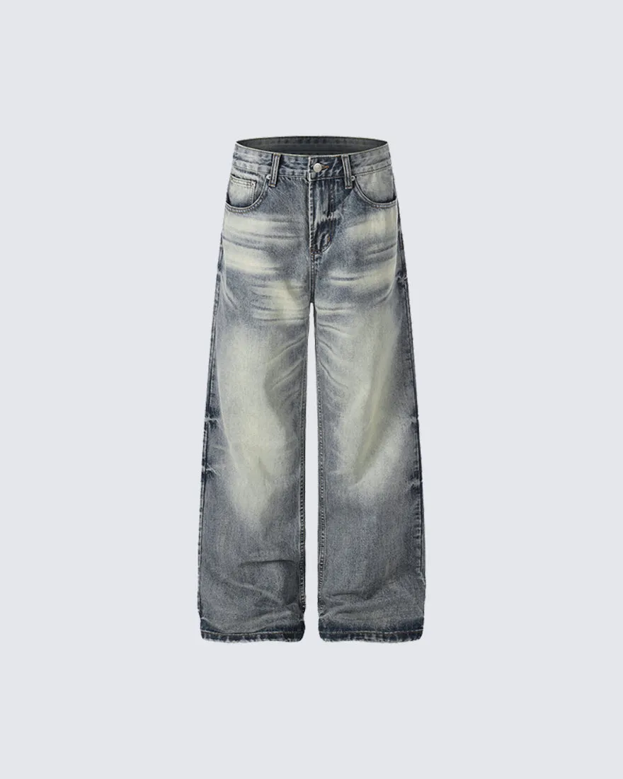 High Street Whisker Wash Wide Leg Jeans sold by KIIKIO