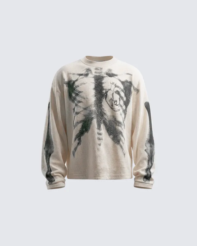 KIIKIO Skull Print Waffle Long Sleeve T-Shirt made by KIIKIO