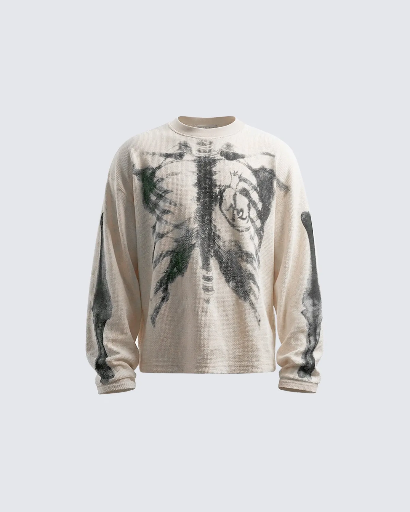 KIIKIO Skull Print Waffle Long Sleeve T-Shirt sold by KIIKIO