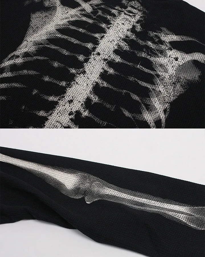 KIIKIO Skull Print Waffle Long Sleeve T-Shirt sold by KIIKIO product image thumbnail 5