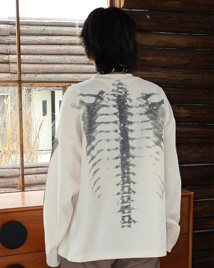 KIIKIO Skull Print Waffle Long Sleeve T-Shirt sold by KIIKIO product image thumbnail 2