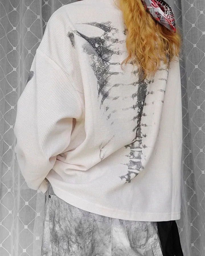 KIIKIO Skull Print Waffle Long Sleeve T-Shirt sold by KIIKIO product image thumbnail 4