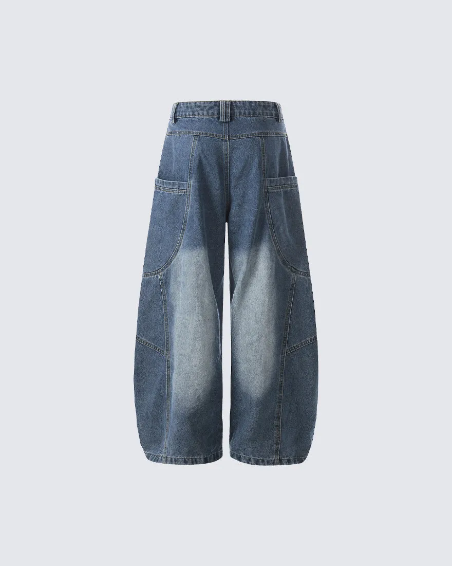Washed Panel Design Loose Fit Denim Pants sold by KIIKIO product image thumbnail 4