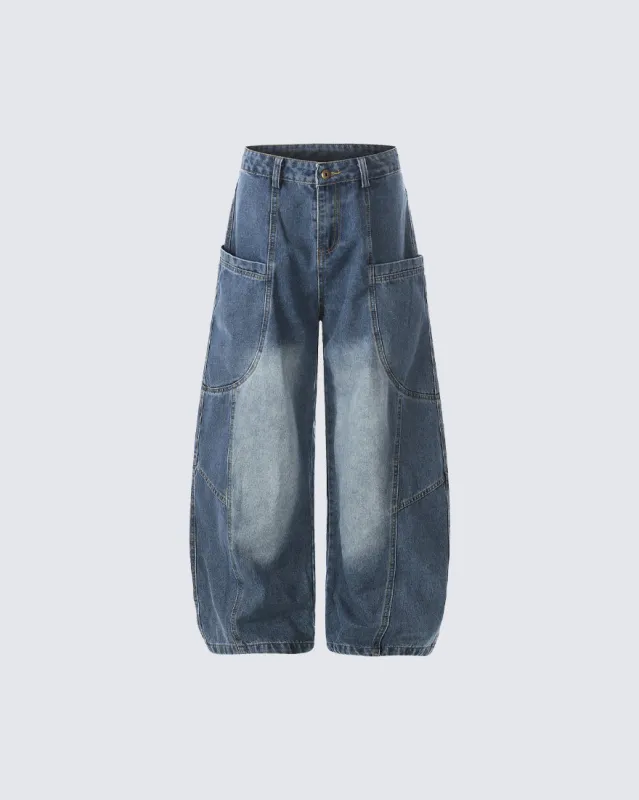 Washed Panel Design Loose Fit Denim Pants made by KIIKIO