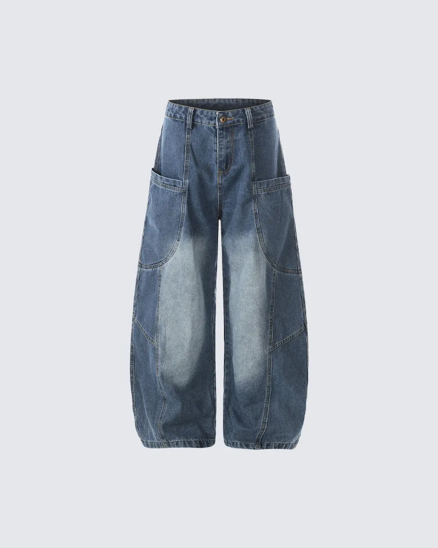 Washed Panel Design Loose Fit Denim Pants sold by KIIKIO