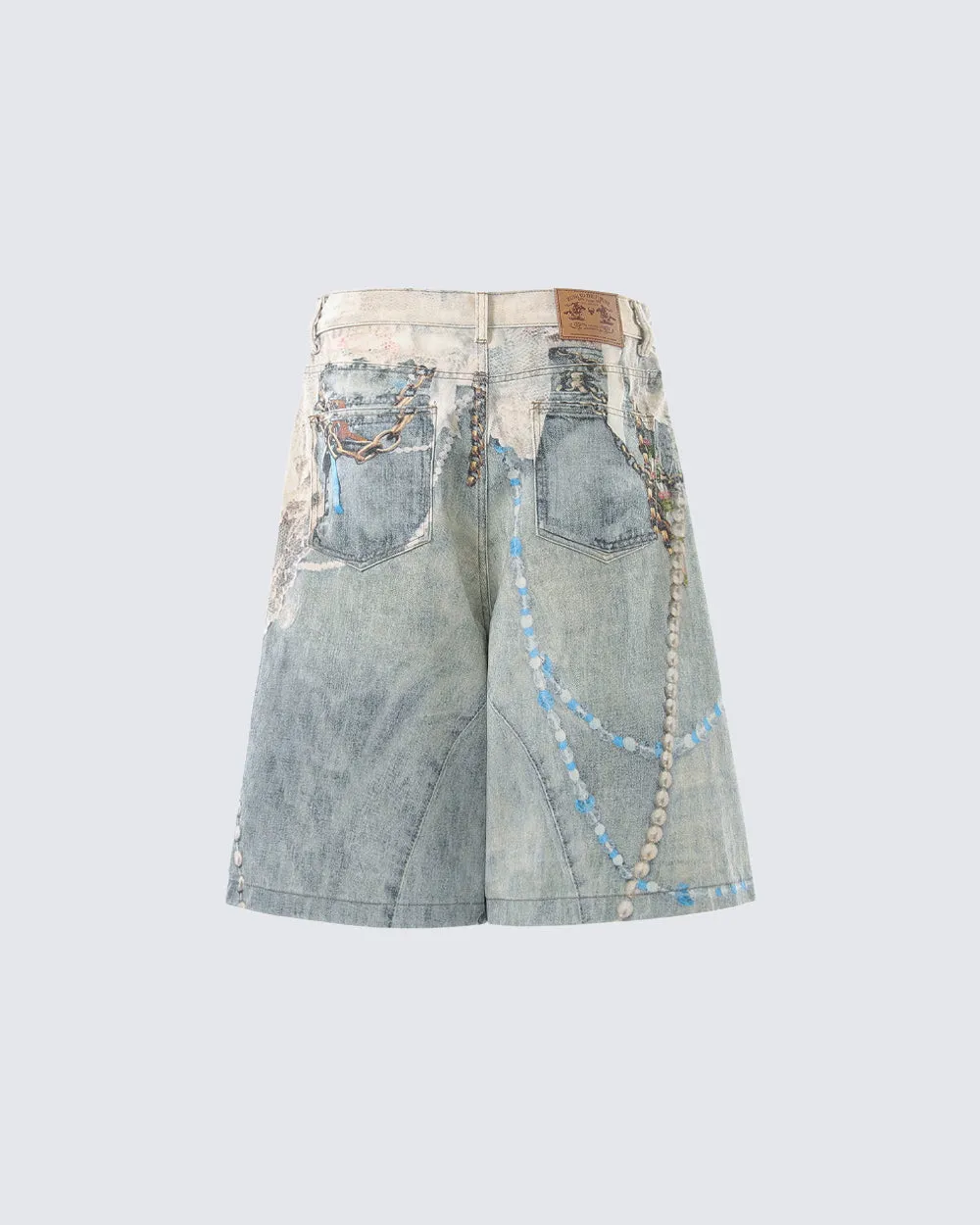 New 3D Chain Print Five-Length Denim Shorts sold by KIIKIO product image thumbnail 3