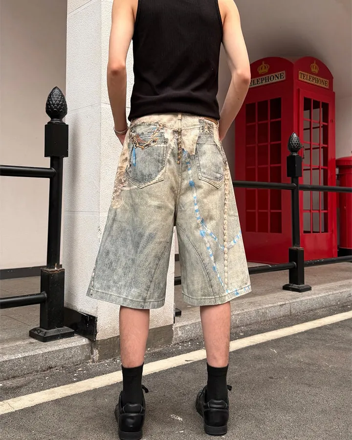 New 3D Chain Print Five-Length Denim Shorts sold by KIIKIO product image thumbnail 4