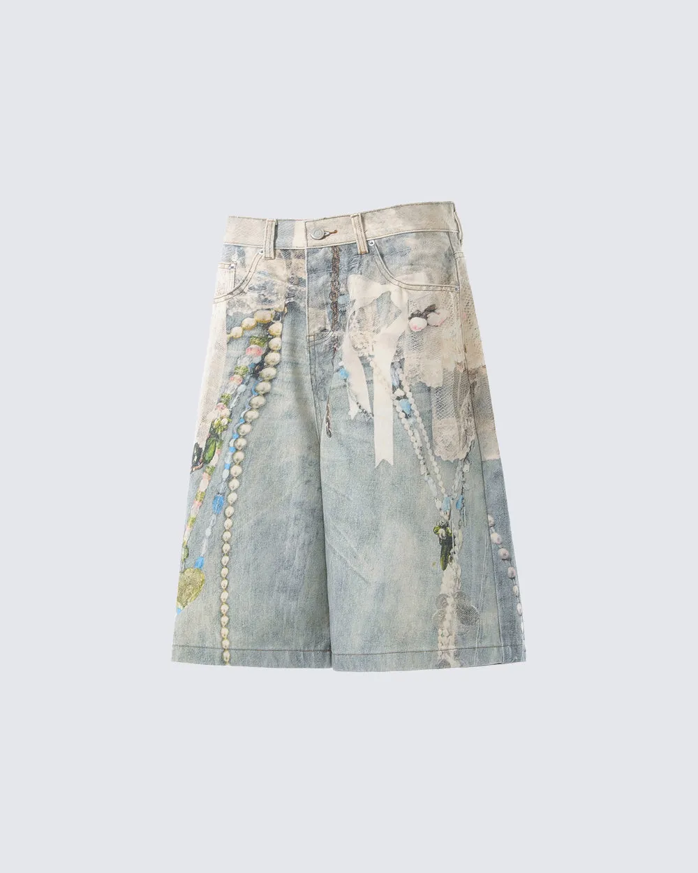New 3D Chain Print Five-Length Denim Shorts sold by KIIKIO product image thumbnail 5